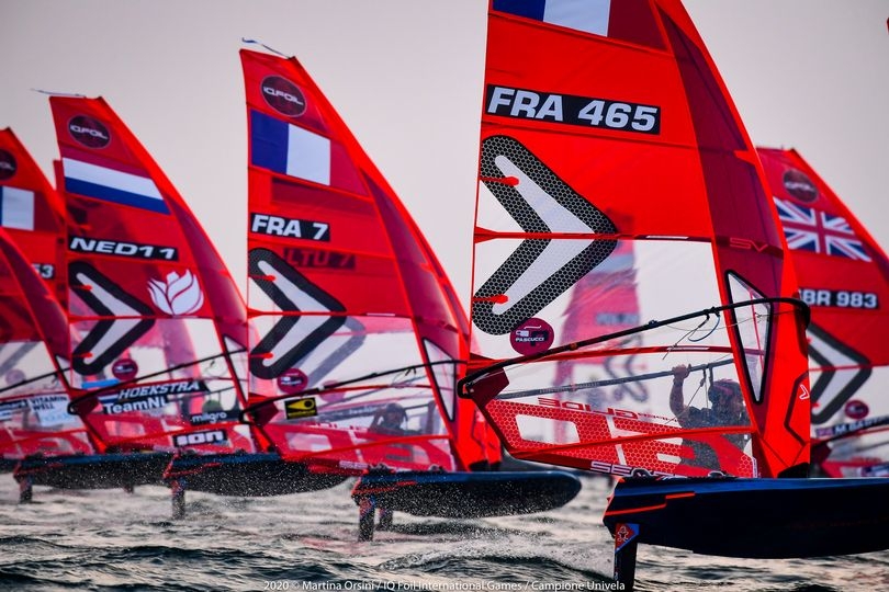  iQFoilWindsurf  World Championship 2020  Campione del Garda ITA  Day 1, French leaders in both Gender fleets, Farrah Hall USA 52nd