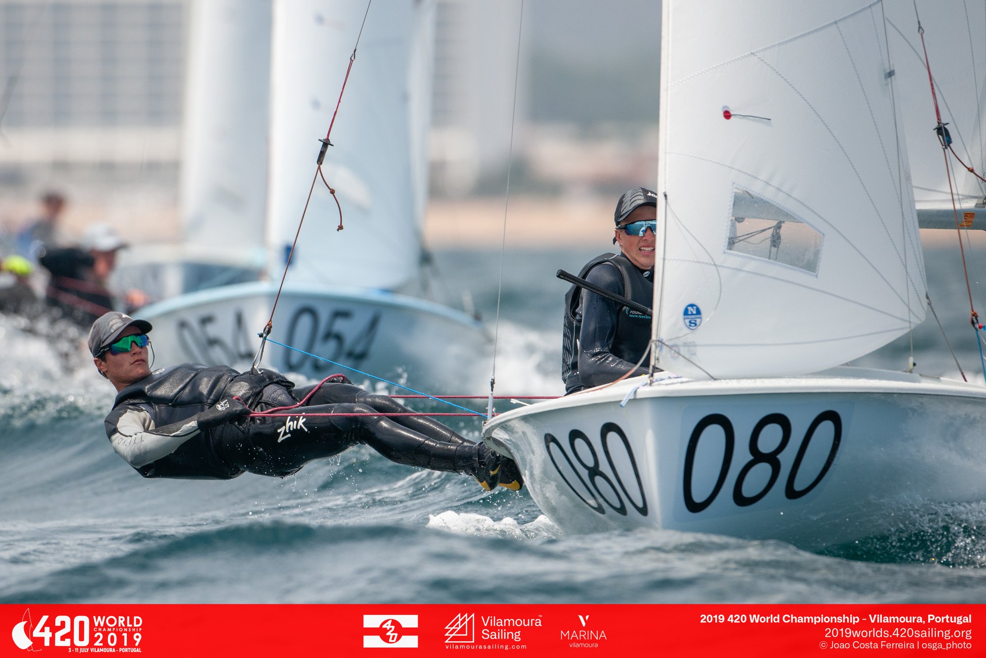  420  World Championship 2019  Vilamoura POR  Day 2, with 14 teams from the USA, three of them top15