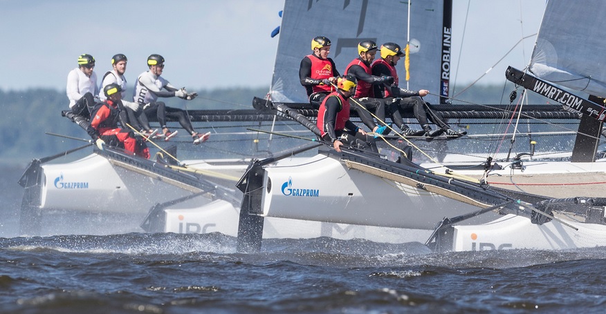  M32Catamaran  World Match Racing Tour  St.Petersburg RUS  Day 3. Sally Barkow USA out, Robertson NZL in  tight fight