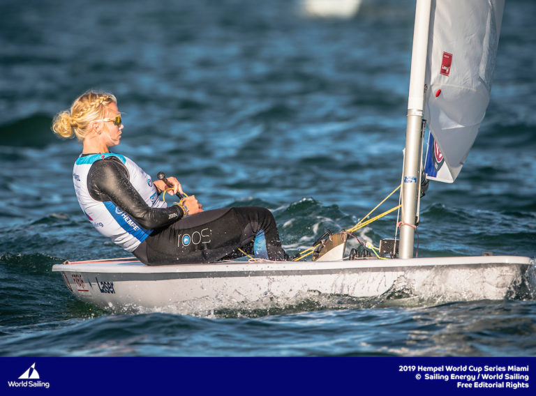  Laser  Olympic Worldcup 2019  Miami FL, USA  Day 2, Barnard USA Men and Dewey CAN and Railey USA Women in top10/