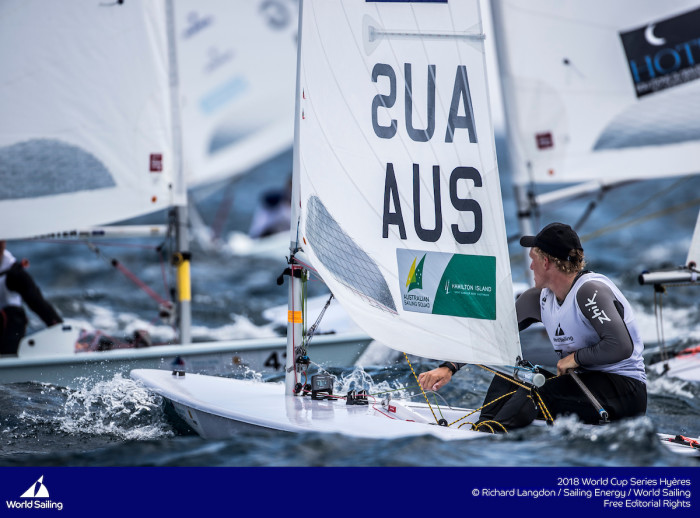  Laser Standard + Radial  Olympic Worldcup  Hyeres FRA  Day 1, excellent US Radials with ranks 1 and 4
