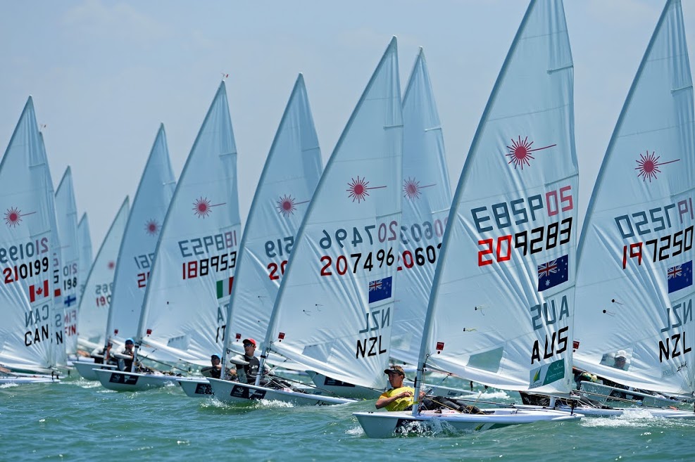  Olympic Worldcup 2016  Sail Melbourne  Melbourne AUS  Day 1, ranks 8 and 10 for USA and CAN Lasers