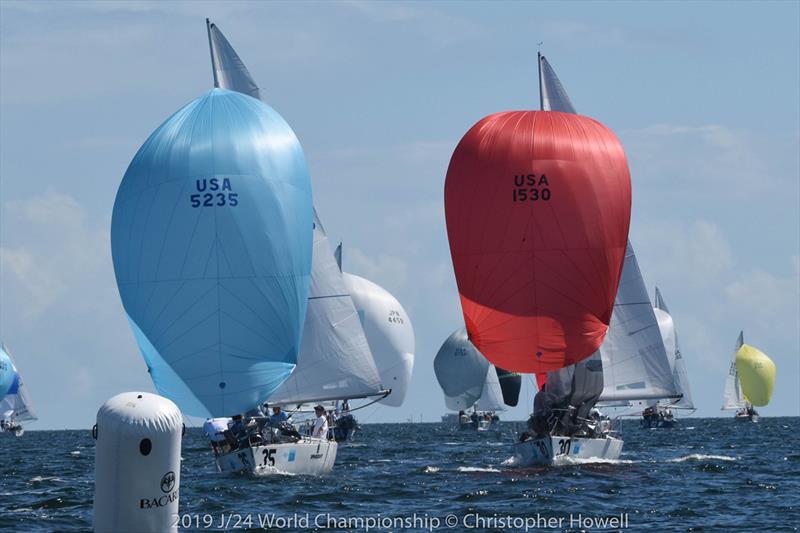  J/24  World Championship 2019  Miami FL, USA  Day 1, racing underway with a trio leading after two races