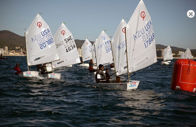 Optimist  Nations Trophy  Palamos ESP  Day 2, 3 USA and 1 MEX boats in the Goldfleet