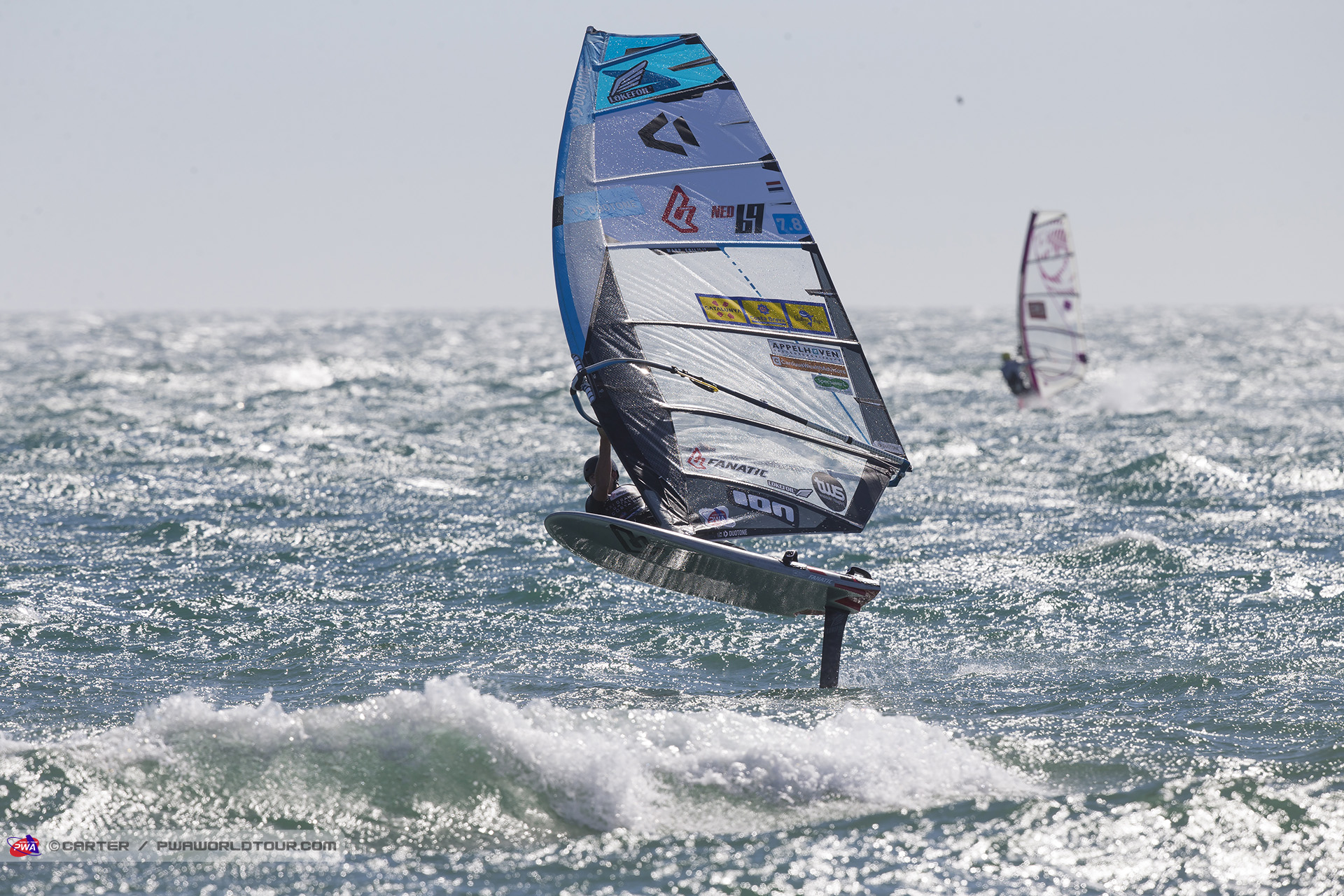  Windsurfing  PWA World Tour 2019  Windfoil Men  Roses ESP  Day 2, big breeze day with RS:X cracks in arrears