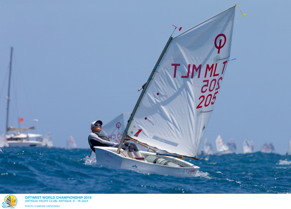  Optimist  World Championship 2019  English Harbour ANT  Final results  Gold for Marco Gradoni ITA and Maria Perello ESP, best five North Americans in second half of 64 boat Goldfleet