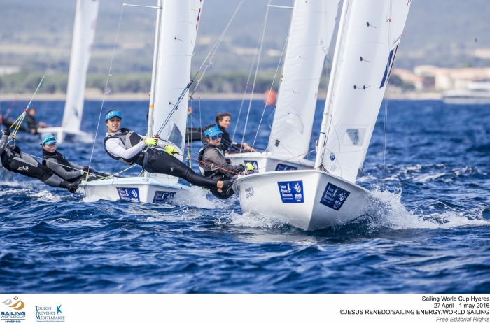  Olympic Worldcup 2016  Semaine Olympique  Hyeres FRA  Day 4, McNay/Hughes 470 and Caleb Paine Finn in Medal Races