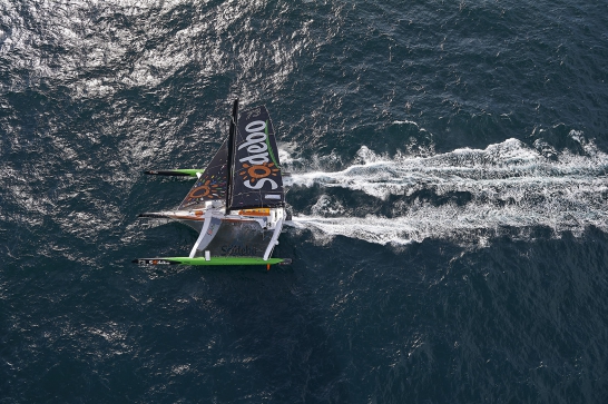  Around the World record  Thomas Coville FRA with his trimaran 'Sodebo' ready to start