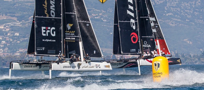  GC32Catamaran  Racing Tour  Finals  Muscat OMN  battle for the 2019 Series title between Alinghi and Oman Air ahead