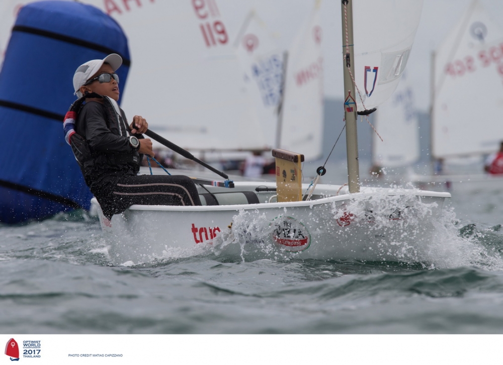  Optimist  World Championship 2017  Pattaya THA  Day 7, three races left, with 5 contenders for 3 medals,including Stephan Baker USA