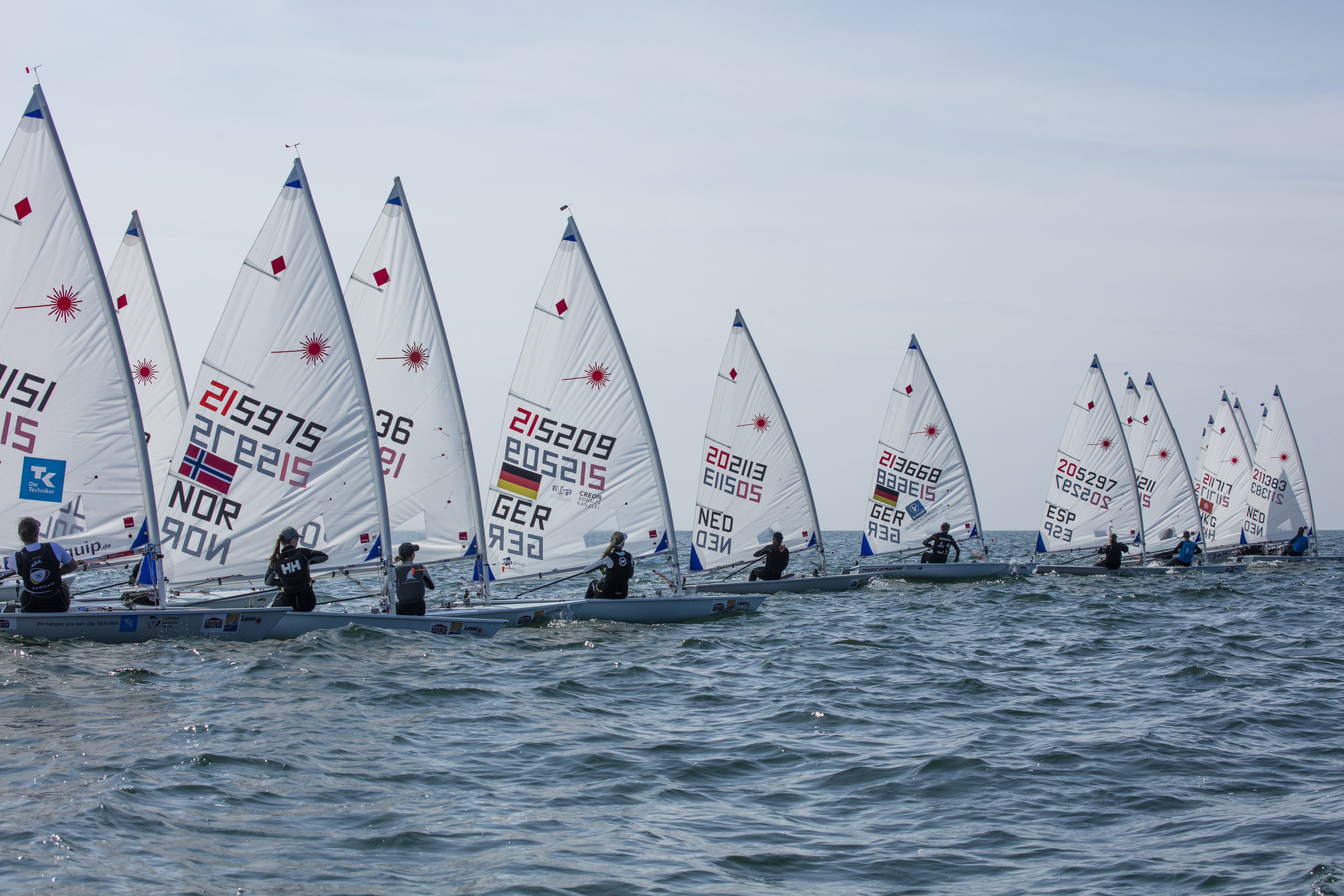  Laser  Europacup 2019  Warnemuende GER  Day 1, with 210 boats racing, Oertling MEX 4th Radial