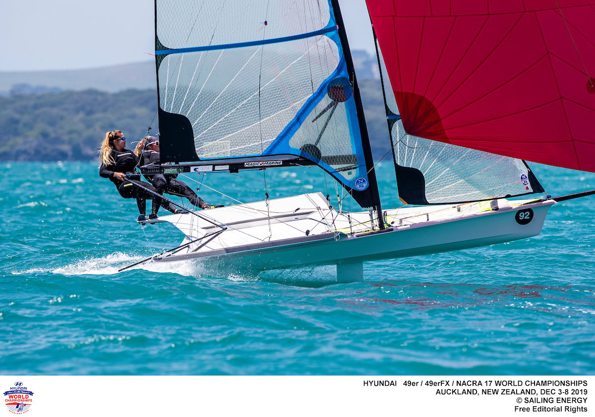  Nacra 17, 49er, 49erFX  World Championship  Auckland NZL  Day 3, Snow/Wilson USA excellent 4th in 49ers  7 USA teams qualified for Goldfleet
