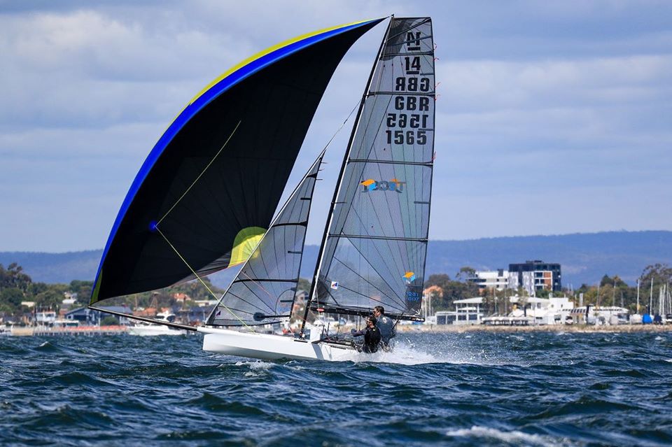  14 Footer  World Championship 2020  Perth AUS  first races underway with USA and CAN boats