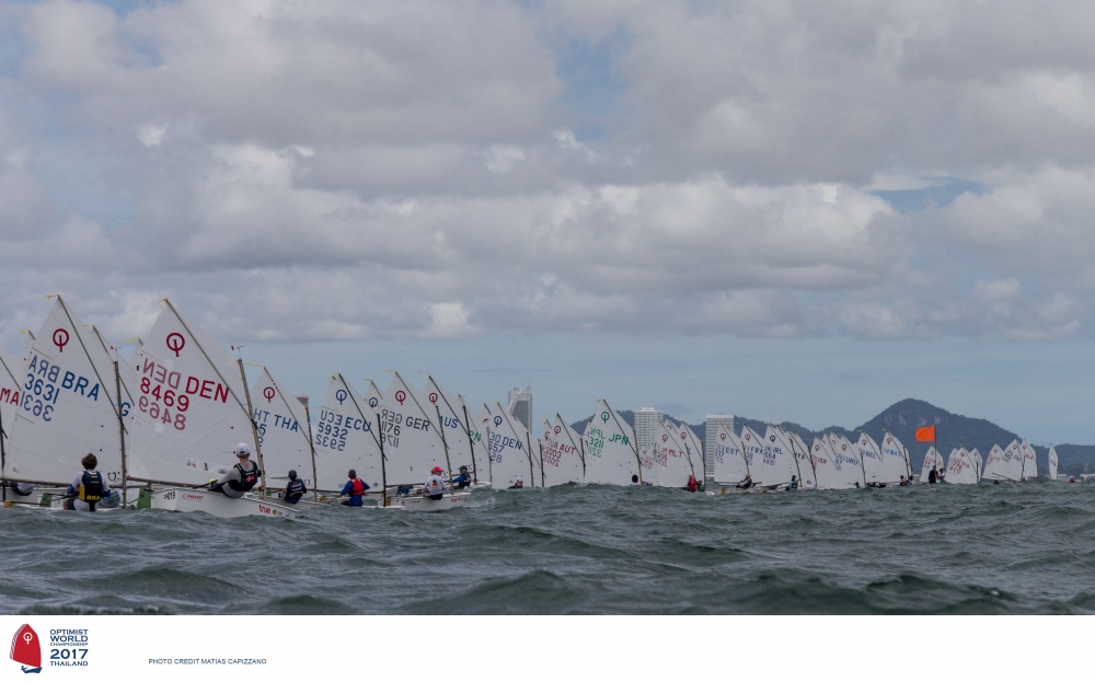  Optimist  World Championship 2017  Pattaya THA  Day 2, major position changes after a windier day