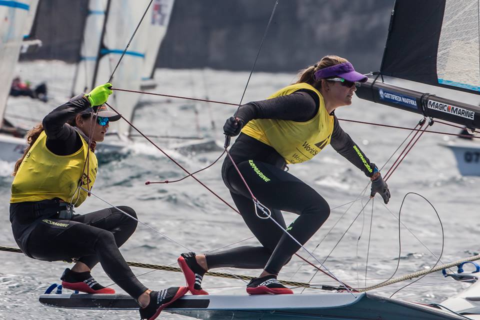  Olympic Worldcup 2017  Santander ESP  Day 4, McNay/Hughes USA 470 and Buckingham Laser are 2nd