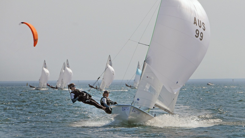  Olympic Sailing  Sail Melbourne  Melbourne AUS  Day 2, 49er ranks 2 and 3 for USA 