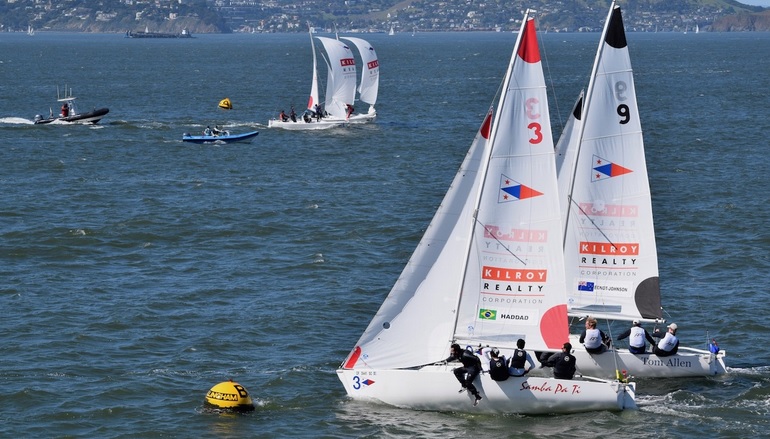  Match Racing  Nations Cup  Grand Final  San Francisco CA, USA  Day 3  Courtois FRA leads Women, Mesnil FRA and Hodgson AUS on top of Open
