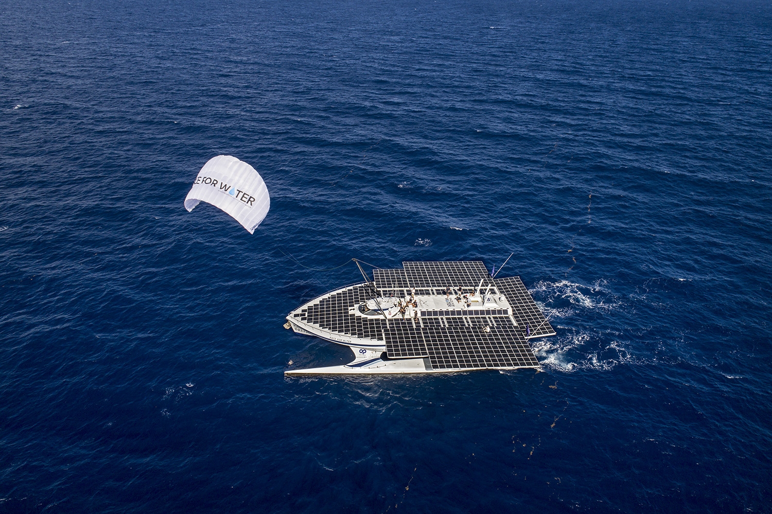  Race for Water  The SolarCatamaran underway with Kite propulsion