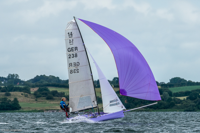  14Footer  International 14ft European Championship  Flensburg GER  Day 1, two GBR teams tied on top after 4 races