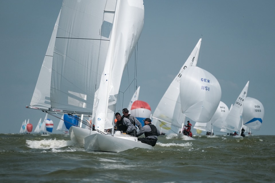  Dragon  Gold Cup 2019  Medemblik NED  Day 2, Heerema NED and Peter Gilmour JPN/AUS first leaders in 85 boat fleet
