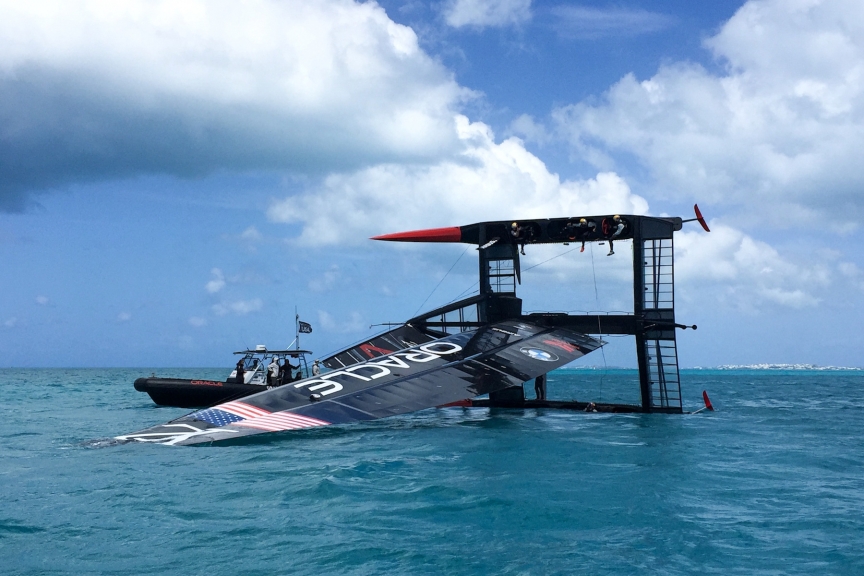  America's Cup News  Hamilton BER  Oracle capsized  the video