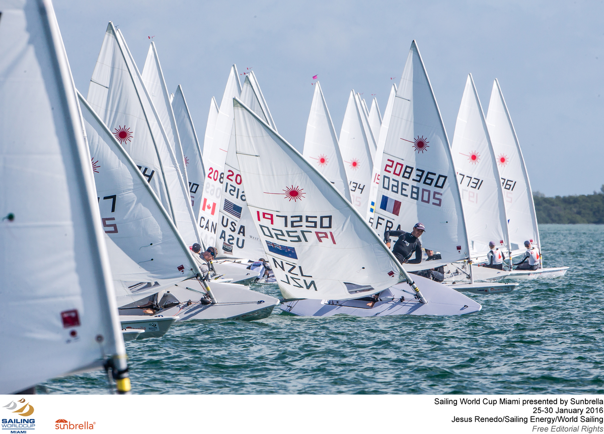  Laser  Olympic Worldcup 2016  Miami Olympic Classes Regatta  Miami FL, USA  Day 2, Buckingham 14th and Railey 16th best North Americans